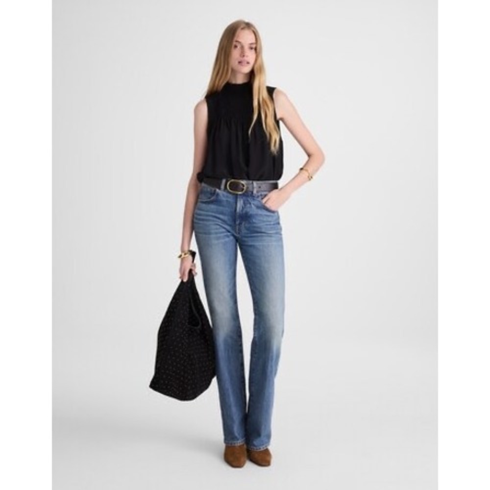 Madewell‎ Smocked Mockneck Sleeveless Top Black Large